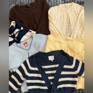 Pink Rose Navy and Cream Striped V-Neck Sweater